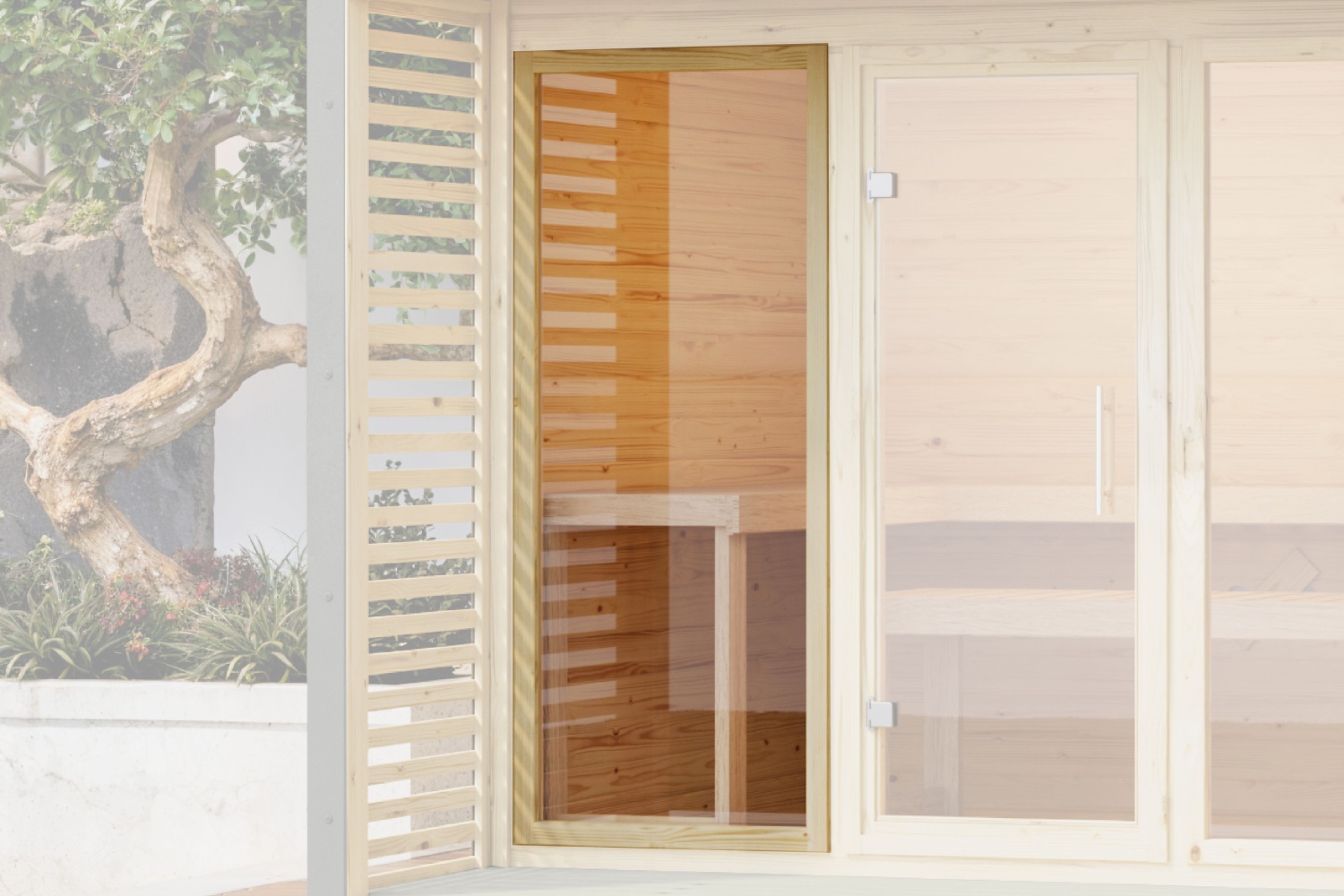 Saunafenster Klarglas 191x82 cm für 38 mm Massivholzsauna, feststehend, naturbelassen