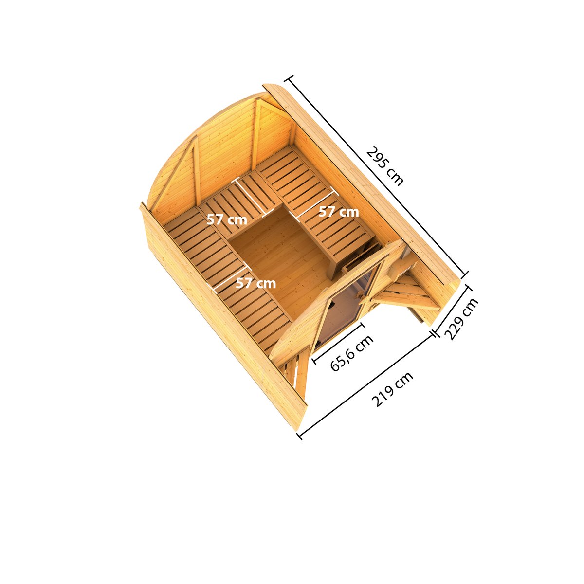 Karibu Sauna-Fasshaus 2 - 219 x 295 cm, 38 mm Massivholz naturbelassen | ohne Ofen