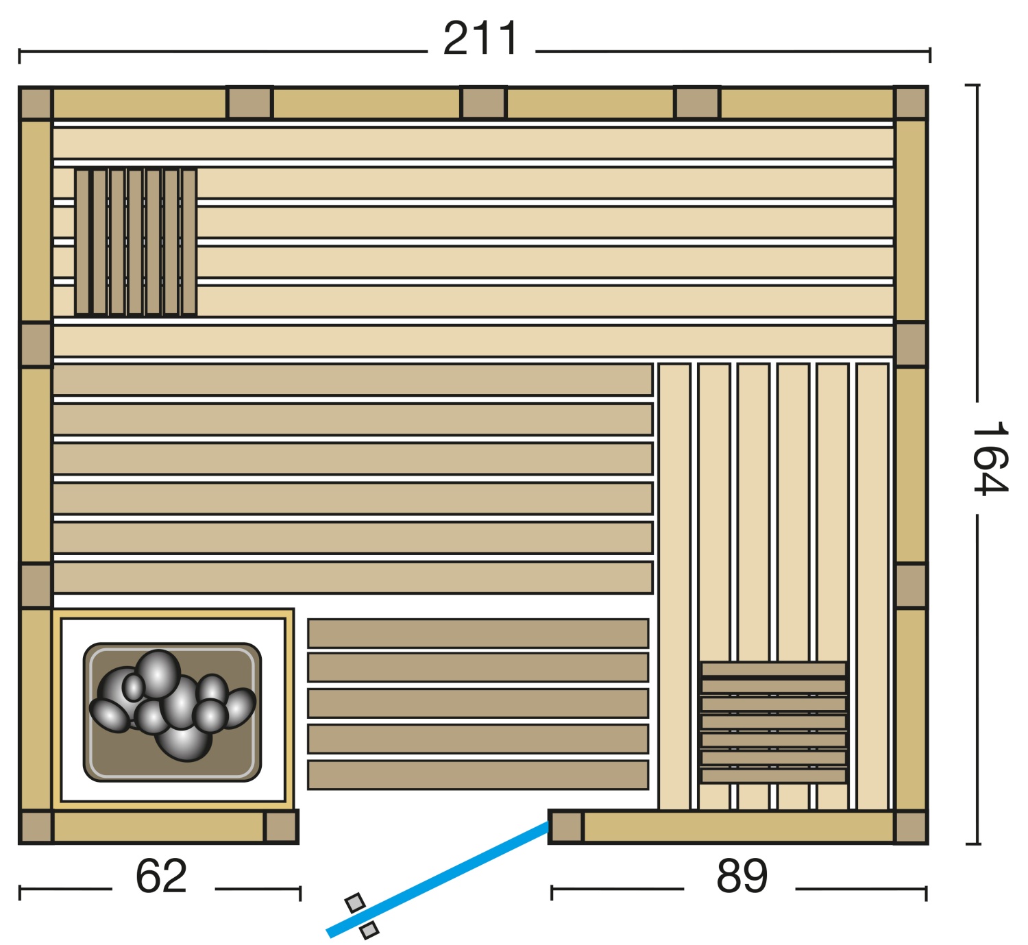 Infraworld Sauna Urban 164 gerade - 211x164 cm, 40 mm Blockbohlensauna
