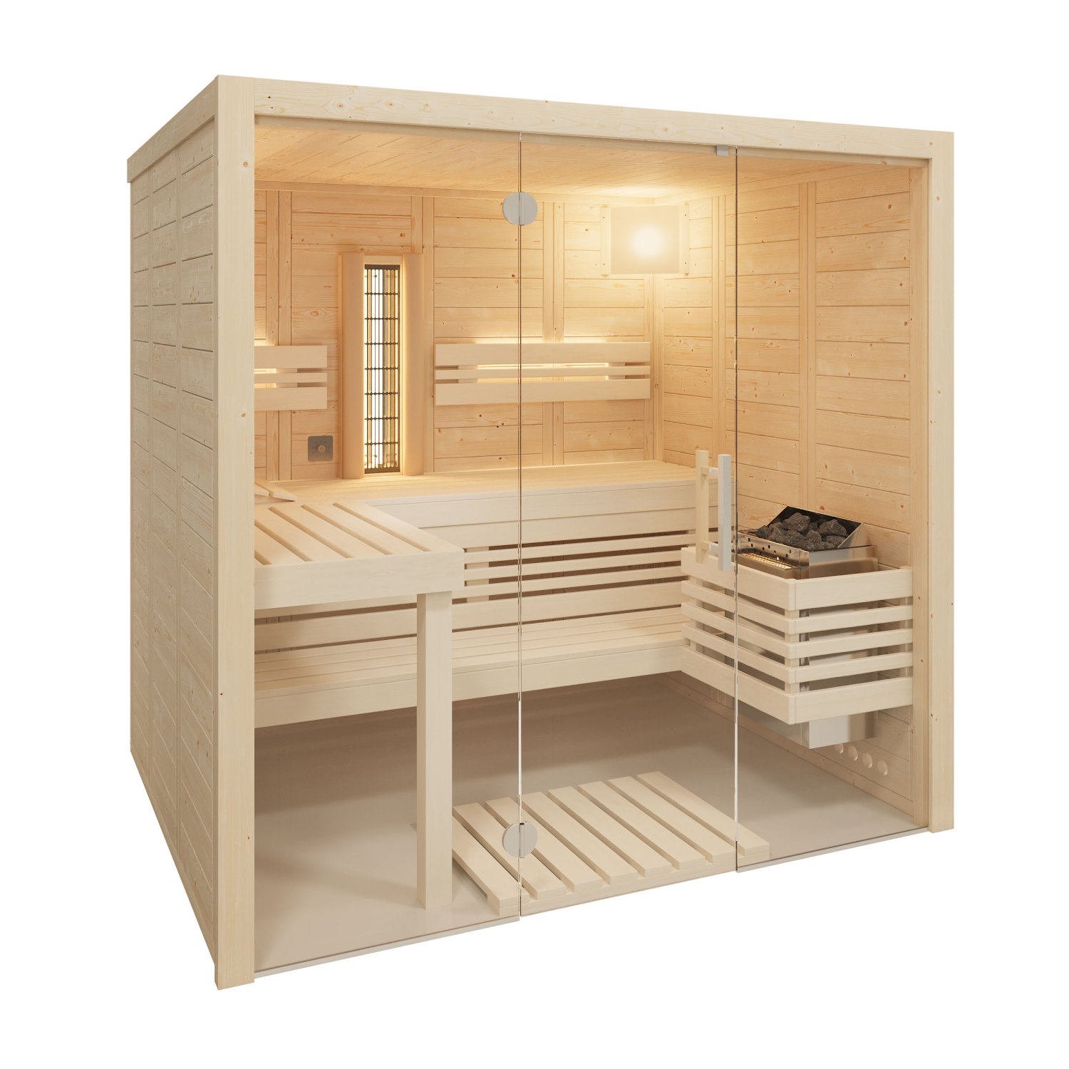 Kombisauna Solido Glas Complete 167 - 210x167 cm, 40 mm Massivholzsauna mit Infrarot