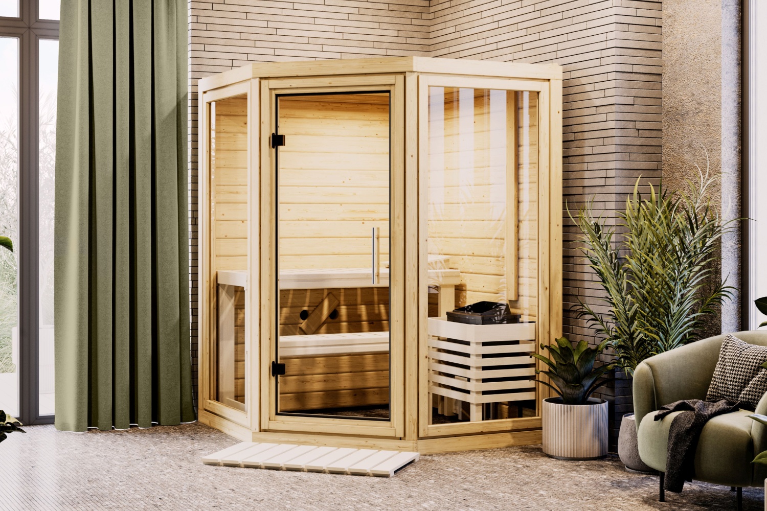 Karibu Sauna Yuma - 158x158 cm, 38 mm Massivholzsauna