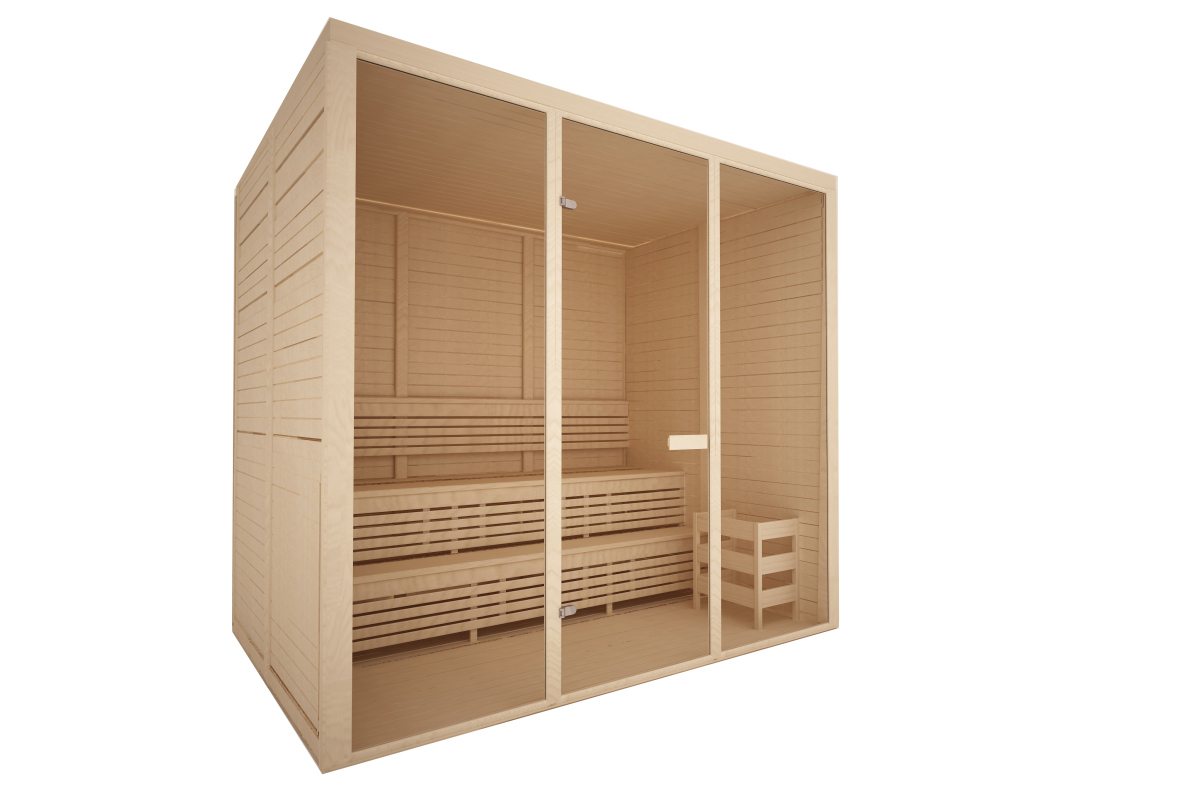 Elementsauna "Premium" 220x150 cm mit Glasfront, 78 mm Espe