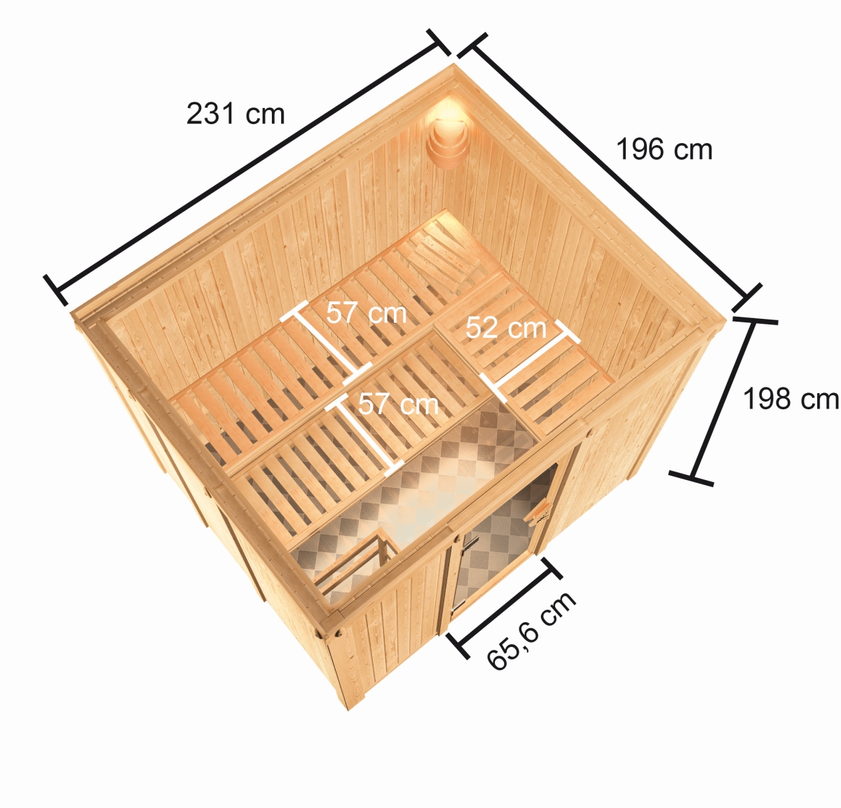 Karibu Sauna Nybro - 231 x 196 cm, 68 mm Systemsauna | ohne Ofen