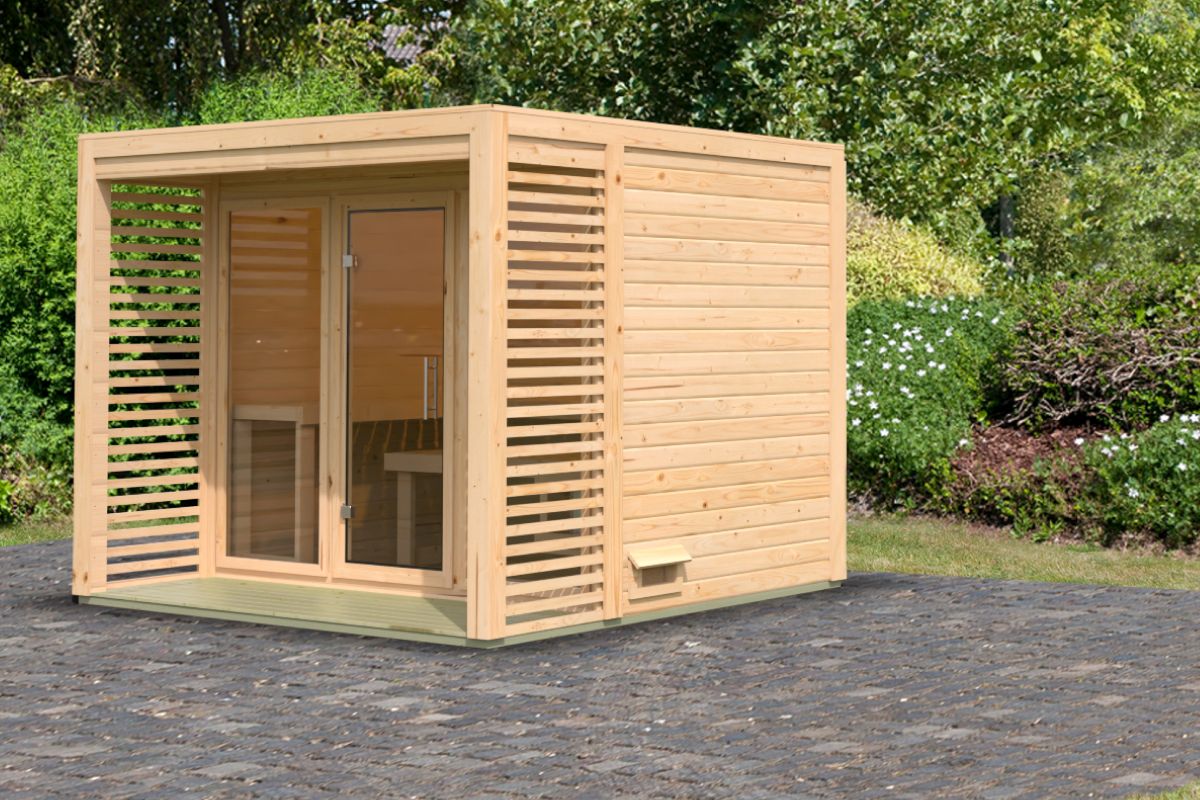 Karibu Saunahaus Angkor 3 - 276x276 cm, 38 mm Gartensauna naturbelassen | ohne Ofen