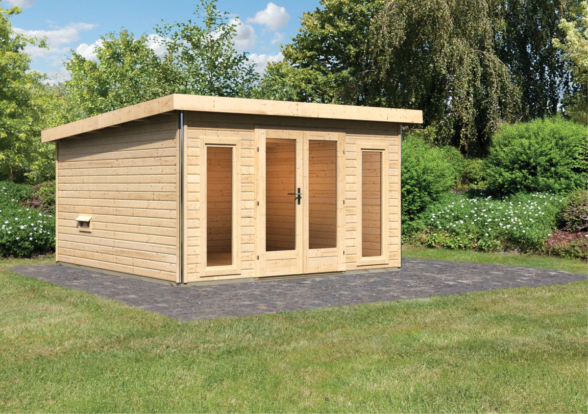 Saunahaus Mainburg 3 Set 0 - 369x369 cm, 38mm Holz natur | ohne Ofen