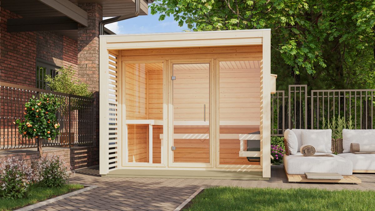 Karibu Saunahaus Angkor 3 - 276x276 cm, 38 mm Gartensauna naturbelassen | ohne Ofen