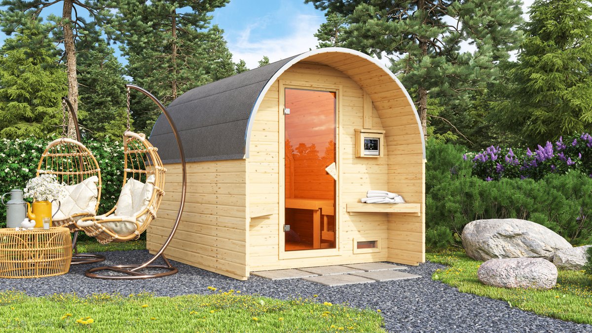 Karibu Sauna-Fasshaus 2 - 219 x 295 cm, 38 mm Massivholz naturbelassen | ohne Ofen